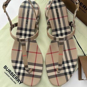 Burberry check Sandal Heel 20 Leather Sole Size 38 EU | 8 US